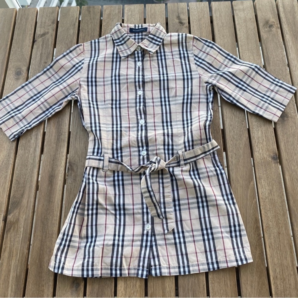 Kid Dress button down 10T‎ Burberry short sleeves beige